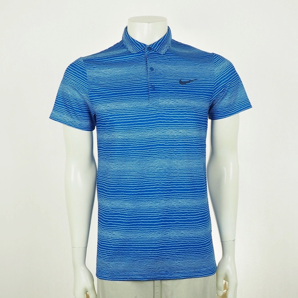 Nike Tennis Court Sphere Polo Shirt Mens Small Blue Striped Dri-Fit Performance
